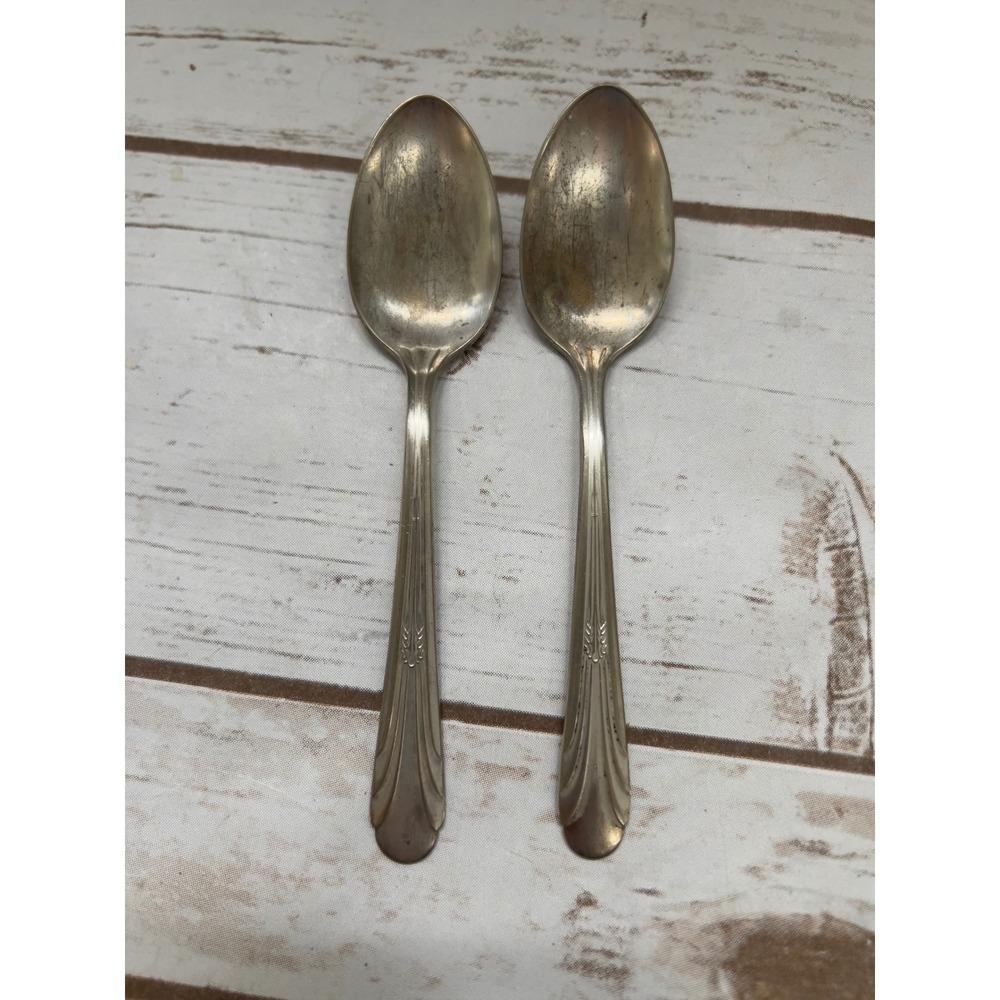 Monroe Silver Co Spoons Silver Silverplate Art Deco Pattern 6 Inch Set of 2